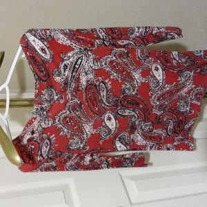 Pullover top. Red,black, tan paisley Rayon, lyoceil